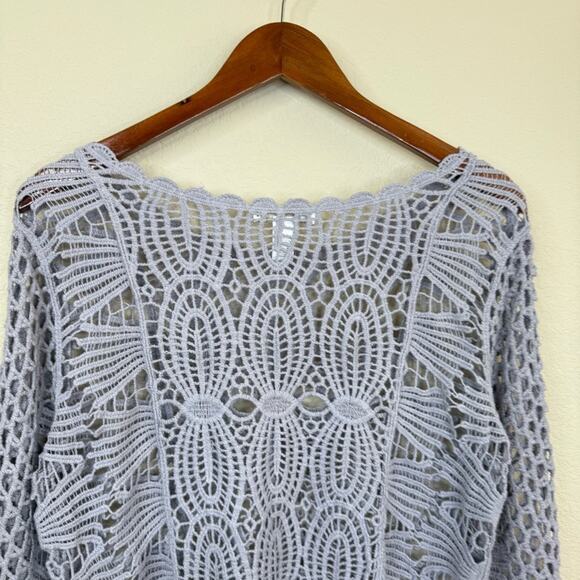 CATO Gray Crochet Knit Cover Cotton Sweater Y2K Retro  Women’s Size L - Picture 4 of 16